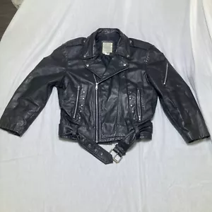 Chaqueta de motociclista vintage de Estados Unidos años 80-90 para hombre mediana de cuero negro cinturón con cremallera - Imagen 1 de 19