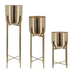 11 in. x 40 in. Gold Metal With Stand Planters Decorative Pots (Set of 3) - Picture 1 of 8