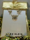 Anne Klein Gold Tone Clear Crystal Bow Earrings & Present Box Necklace New 