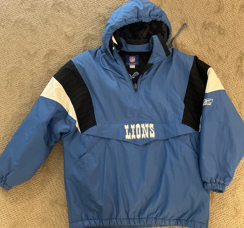 Vintage DETROIT LIONS REEBOK Starter Style JACKET NFL BACK PATCH* Hooded 2XL Cover
