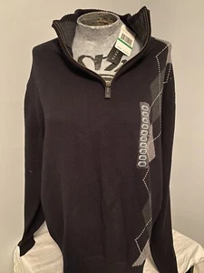 Oscar De La Renta Sweater Large Mens Black Pullover Quarter Zip Cotton Blend - Picture 1 of 4