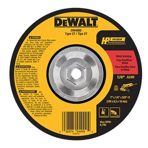 DEWALT DW4999 Type 27 HP Metal Grinding Wheel, 7" x 1/4" x 5/8"-11 - Picture 1 of 1