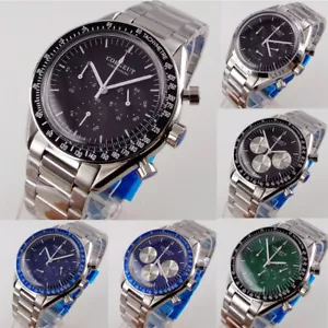 Corgeut Men's Quartz Watch Chronograph 40mm Black Fix Bezel Mineral Arched Glass - Picture 1 of 17