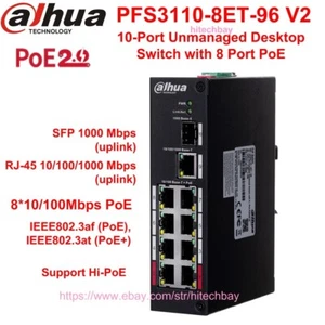 PFS3110-8ET-96 10-Port Unmanaged 8-PoE Switch Intelligent PoE/PoE+/Hi-PoE - Picture 1 of 5