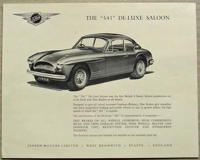 JENSEN 541 DE LUXE SALOON Car Sales Specification Leaflet c1958 - Image 1 of 2
