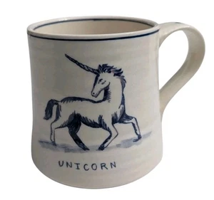 Molly Hatch Anthropologie Unicorn Coffee Mug White Blue Stonewear Collectible - Picture 1 of 10