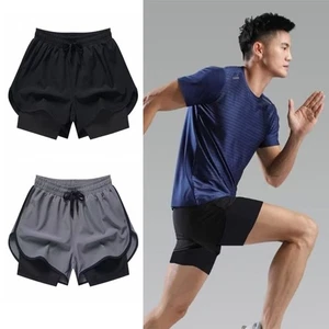 2 in 1 Men Running Pants Quick Dry Male Sports Short Pants Running - Picture 1 of 14