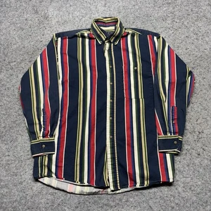 VTG Trader Bay Long Sleeve Button Down Shirt Mens Medium Retro Vertical Stripes - Picture 1 of 8