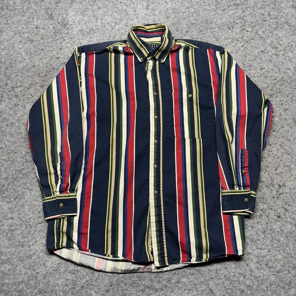 VTG Trader Bay Long Sleeve Button Down Shirt Mens Medium Retro Vertical Stripes - Image 1 of 4