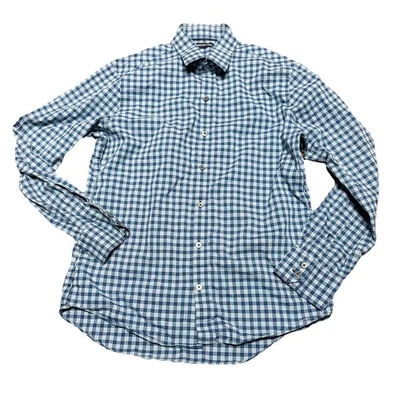 Camisa de manga larga con botones Zachary Prell para hombre talla mediana azul a cuadros Foto 1 de 4