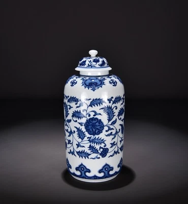 Chinese Antique Qing Dynasty Yongzheng Blue White Porcelain Floral Pattern Pots - Image 1 of 4