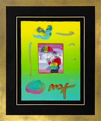 Peter Max "Umbrella Man" | Técnica mixta única en papel | Enmarcada 24x20 | GallArt Foto 1 de 4