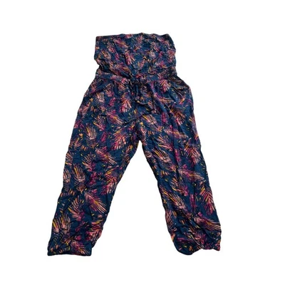 Mono Mudd Tropical Recortado Sin Tirantes Azul Marino Tejido Palma Para Mujer Talla XL Foto 1 de 4