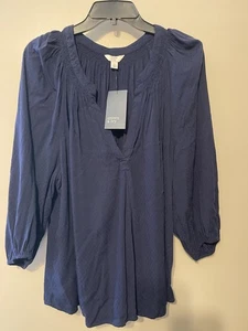 NWT Crown & Ivy Size 1X Plus Navy Blue Long Sleeve Blouse V-Neck Soft Everyday - Picture 1 of 6
