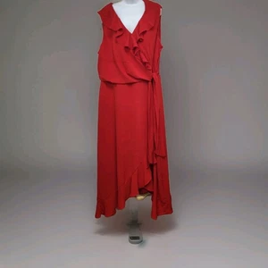 NWT London Times Women’s Size 20W Salsa Red Ruffle Chiffon Faux Wrap Maxi Dress - Picture 1 of 12