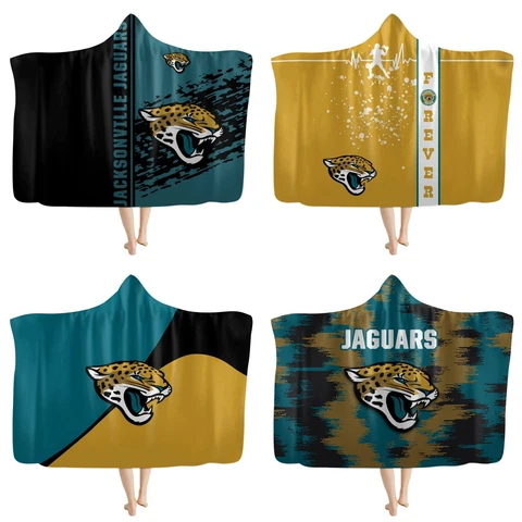 Jacksonville Jaguars Hooded Blanket Plush Poncho Throw Sofa Bed Sherpa Fleece Cover
