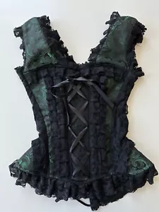 BURLESKA LACE GOTHIC VAMPIRE WEDDING PROM GREEN BROCADE CORSET - Picture 1 of 10