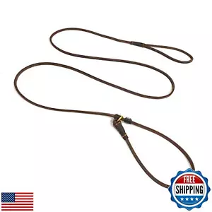 LWBMG Real Leather Slip Lead Dog Leash, Thin Lightweight Adjustable Dog Train - Picture 1 of 5