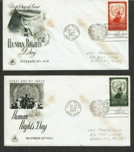Pair of United Nations 1954 FDCs celebrating Human Rights Day - Picture 1 of 1