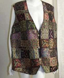 WOW Coldwater Creek Sz 2X Patchwork Satin Tapestry Lined Waistcoat Vest Jacket - Picture 1 of 11