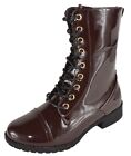 Forever Women Combat Army Style Boots Lace Up Zipper Booties JALEN Brown Patent