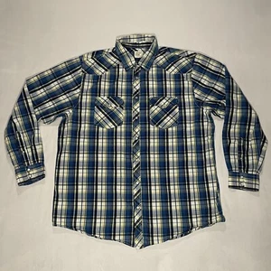 Camisa Old Navy Pearl Snap para Hombre 2XL Azul Amarillo a Cuadros Mangas Largas Occidental - Imagen 1 de 17