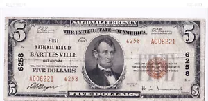 $5 1929 T2 National BARTLESVILLE Oklahoma OK 🇺🇸 Mega Rare! 🇺🇸 4 on Census! - Picture 1 of 2