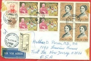 Italy GRAZIA DELEDDA + MARIA MONTESSORI 2 Diff Block of 4 Registered cover to US - Picture 1 of 1