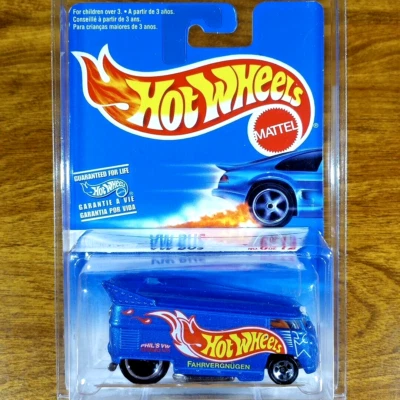 Tarjeta internacional Hot Wheels 1996 primeras ediciones VW Drag Bus azul Volkswagen Foto 1 de 4