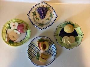 Set of 4 Bella Casa Ganz 3D Fruit Ceramic Plates Decorative Wall Hanging 8" - Picture 1 of 16