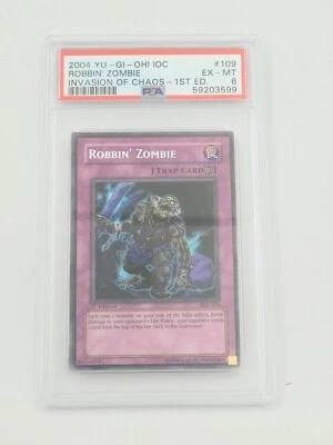 2004 Yugioh Rare 1st Edition Invasion of Chaos IOC-109 Robbin Zombie PSA 6 - Image 1 of 2