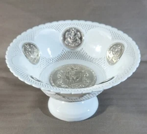 Italian Carlo Buffetti Porcelain Silver Medallions Reticulated Compote Orig. Box - Picture 1 of 13