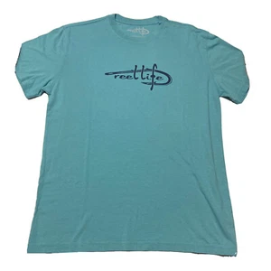 Reel Life Fishing Hook Logo T-Shirt Light Blue Size Large - New with tags - Picture 1 of 8
