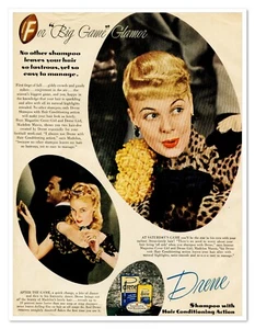 Anuncio impreso Drene Champú para Big Game Glamour Madelon Mason 1946 Anuncio - Imagen 1 de 4