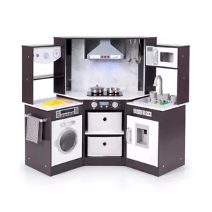 Kids Wooden Corner Kitchen Set & Water Dispenser Microwave Realistic Light Sound - Picture 1 of 11