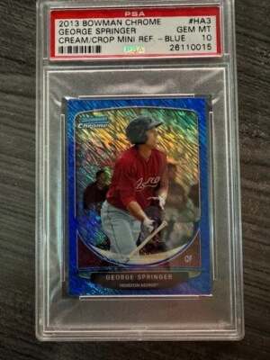 George Springer 2013 Bowman Chrome Cream Crop Refractor #HA3 Mini Blue PSA 10 - Image 1 of 2
