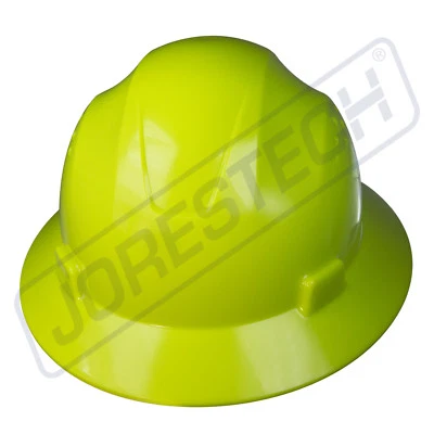 JORESTECH® HI-VIS LIME HARD HAT FULL BRIM JORESTECH 4 POINT RATCHET SUSPENSION CONSTRUCTION