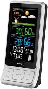Wetterststation Funk-Uhr Wecker Mondphasen mit Aussensensor TechnoLine Silber - Bild 1 von 4