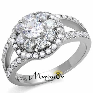 1.57 Ct Round Cut Zirconia Halo/cluster Stainless Steel Engagement Ring Sz 5-10 - Picture 1 of 6
