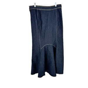 Bisou Bisou Denim Skirt Womens 10 Dark Wash Mermaid Flare Y2K Fairy Goth Maxi - Picture 1 of 7