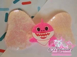 So entzückende 5" rosa Baby Hai weiße Pailletten Glitzer Vinyl Haarschleife L@@K!!! - Bild 1 von 3