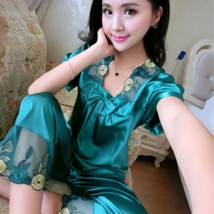 NEU Sexy Damen Silk Satin Pyjama Set Nachtwäsche&Roben Nachthemd#P152 L,XL,XXL - Picture 1 of 6