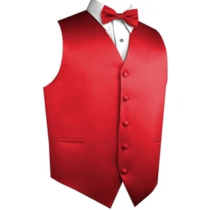 Men's Satin Scarlet Formal Tuxedo Vest Bow-Tie Hankie Wedding, Prom, Homecoming - Picture 1 of 4