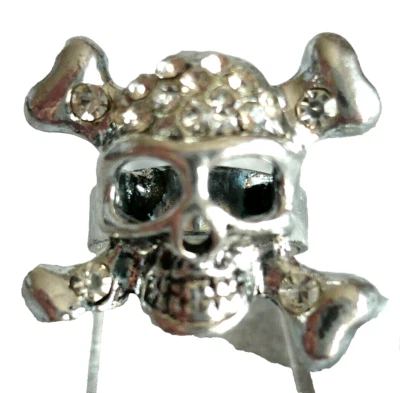 TOTENKOPF + Knochen Folklore Schmuck Ring silber Glitzer STRASS NEU - Bild 1 von 3