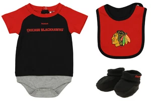 Reebok NHL Infants Chicago Blackhawks Raglan Logo Three Piece Set, Black - Picture 1 of 3