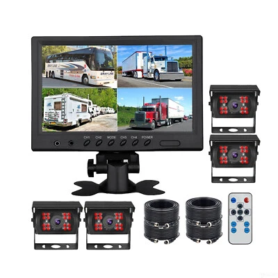 9'' Screen Monitor 4x Backup Rear View Camera 4 PIN 12-24V For Truck RV Trailer - Image 1 of 4