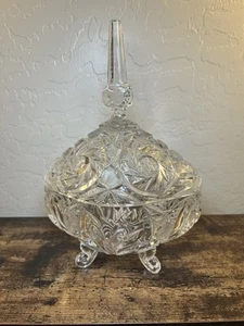 VTG Anna Hutte Echt Bleikristall Lead Crystal 4-Toed Footed Candy Bowl with Lid - Picture 1 of 18