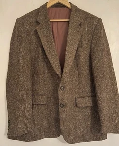 Men’s Vintage Wool Silk Mix Herringbone Tweed Jacket Size 40” XL Baycrest - Picture 1 of 8