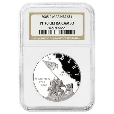 2005-P Proof $1 Marine Corps. Silver Commemorative NGC PF70 Brown Label - Image 1 of 3