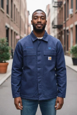 Carhartt FR Jacket Mens Large Blue Flame Resistant Chevron Work Coat HRC 4 Chore - Image 1 of 4